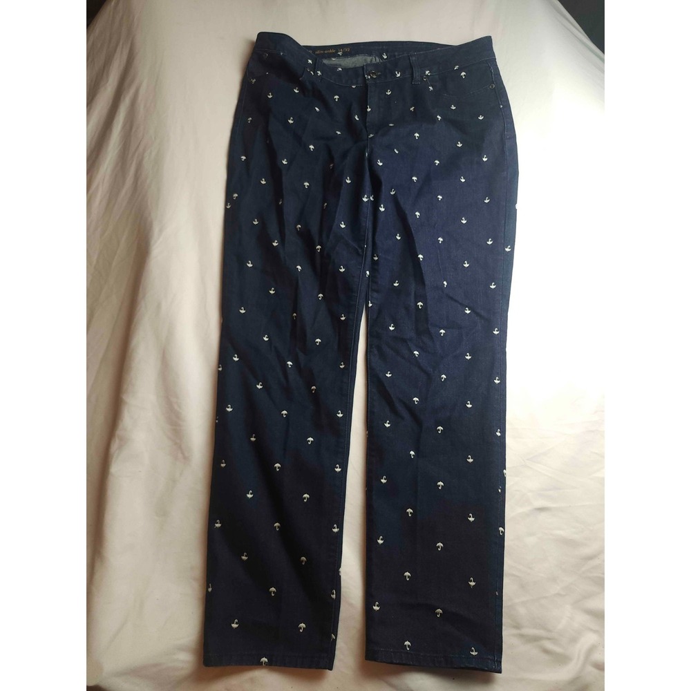 Talbots Signature Slim Ankle Jeans Womens 14/32 Blue Denim Embroidered Umbrella‎